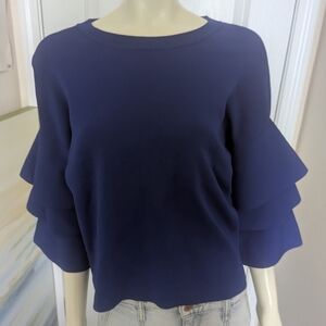 INC International Concepts Navy Ruffle Sleeve Blouse